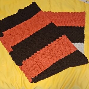 Homemade Cozy Knit Blanket in Orange and Brown blanket